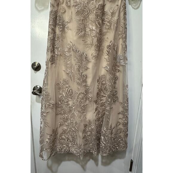 La Femme Floral Embroidered Mesh A-Line Gown Champagne Size 12 NWT 28053 - Picture 8 of 16